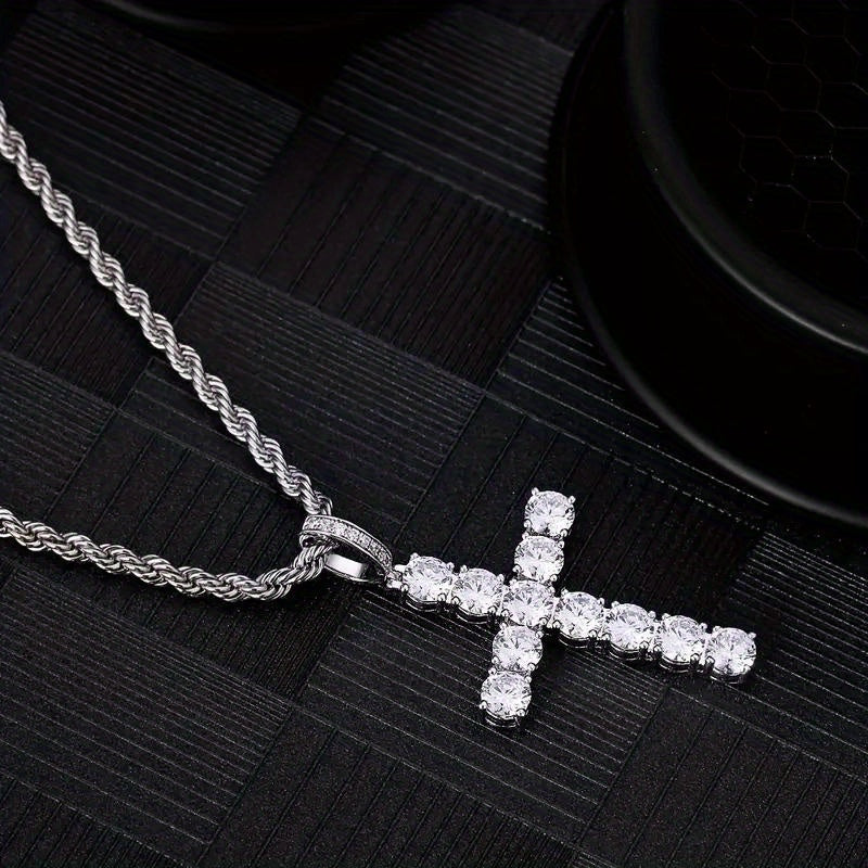 Delicate zircon cross pendant necklace, women's and men's party daily wear sweater chain religious necklace