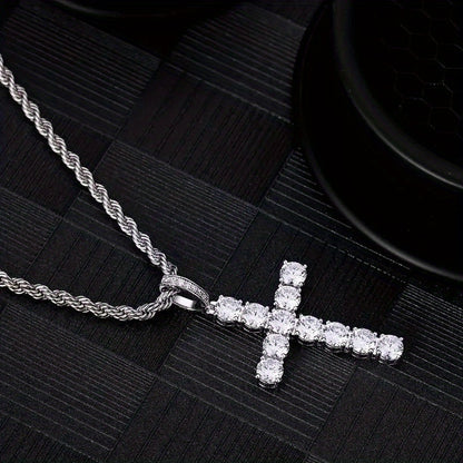 Delicate zircon cross pendant necklace, women's and men's party daily wear sweater chain religious necklace