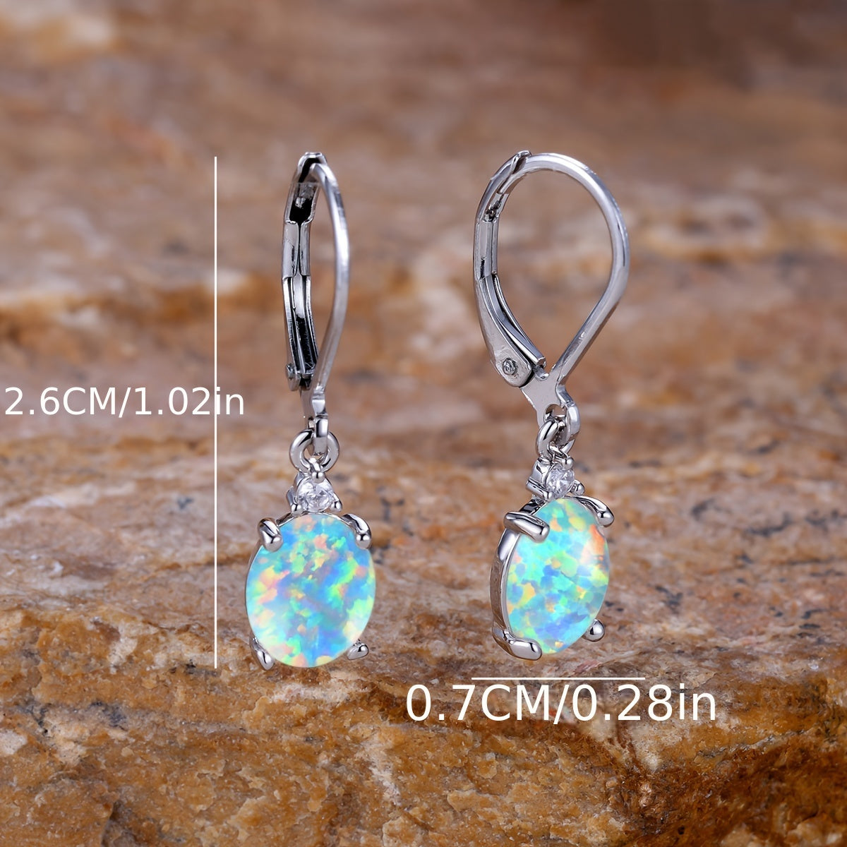 1 Pair of Silver Lever Earrings, White Fire Opal, Bohemian Elegance, Oval Egg Birthstone Pendant Earrings, Charming Ladies Jewelry Gift