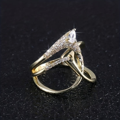 Stylish Ring Special Knot Design 18k Gold Plated Paved Shining Zirconia Match Daily Outfits Party Accessory Dupes Luxury Jewelry