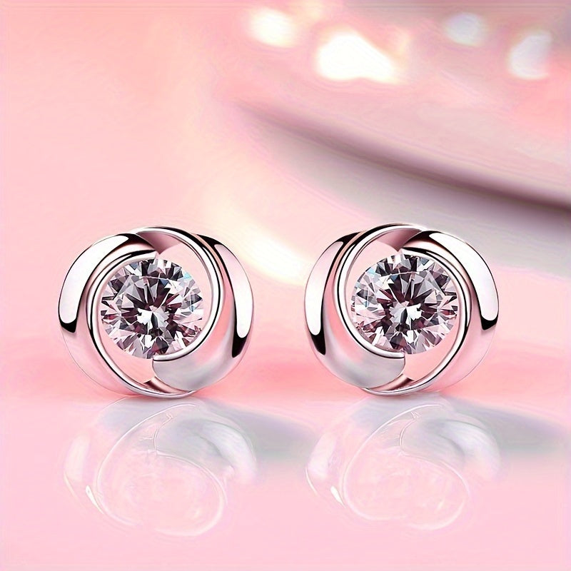 Round inlaid shiny zircon stud earrings, women's daily casual party stud earrings jewelry gift