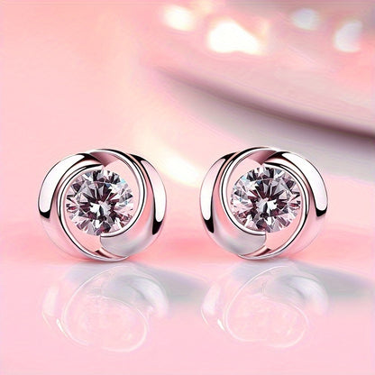 Round inlaid shiny zircon stud earrings, women's daily casual party stud earrings jewelry gift