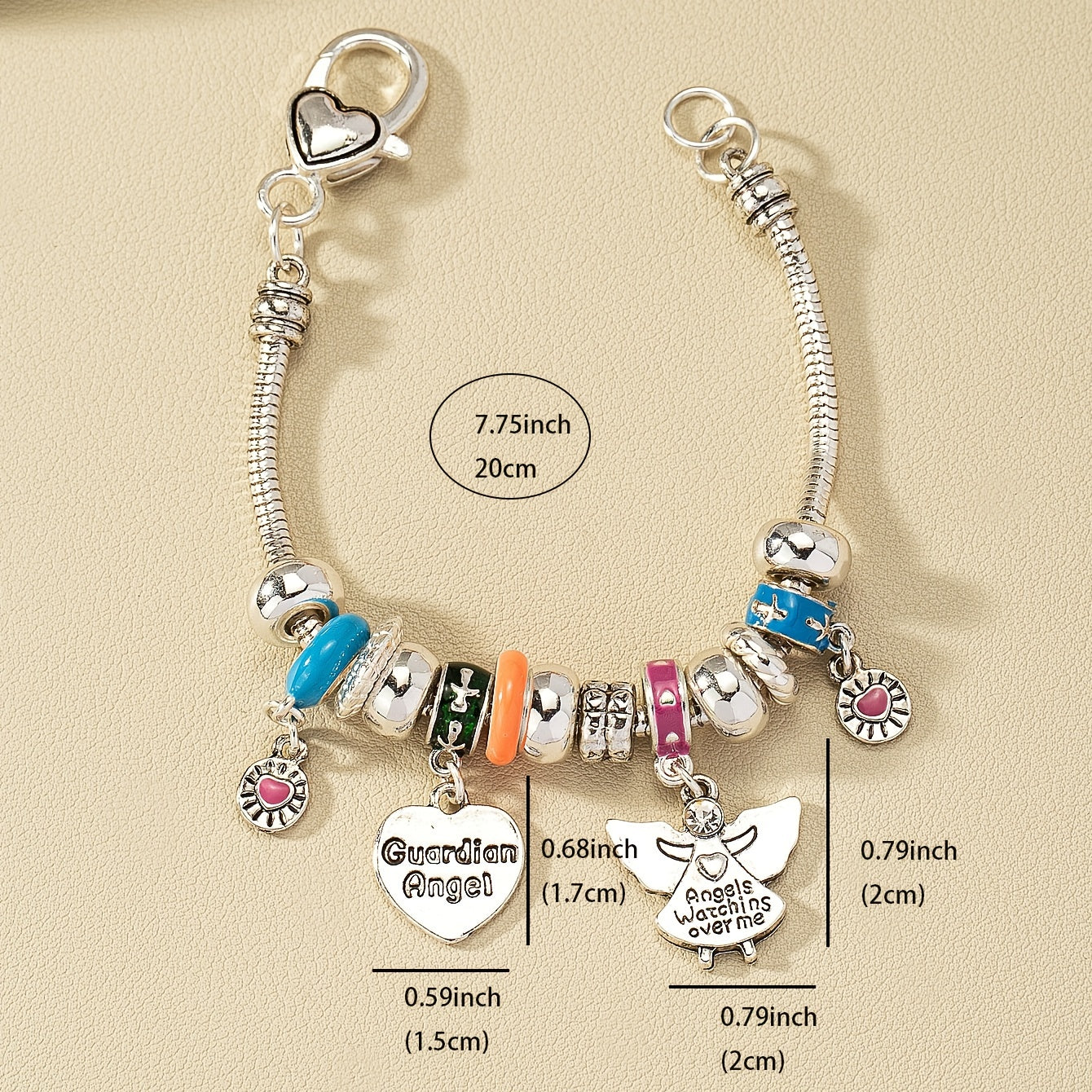 Love Angel Pendant Bracelet With Colorful Beads 14K Plated Alloy Hand Jewelry For Women & Girls