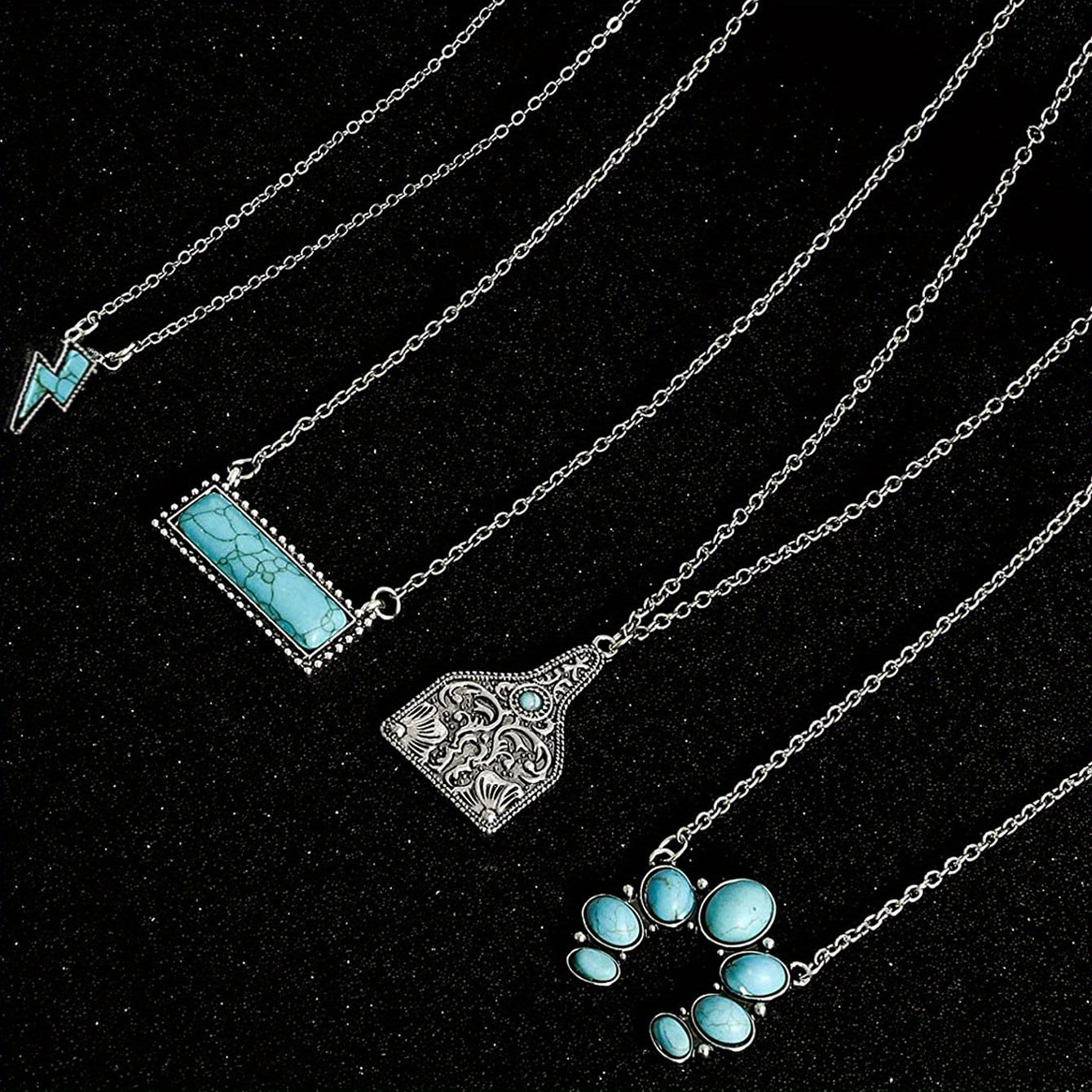 Bohemian West Denim Style Geometric Green Turquoise Necklace Ladies Gift