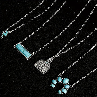Bohemian West Denim Style Geometric Green Turquoise Necklace Ladies Gift