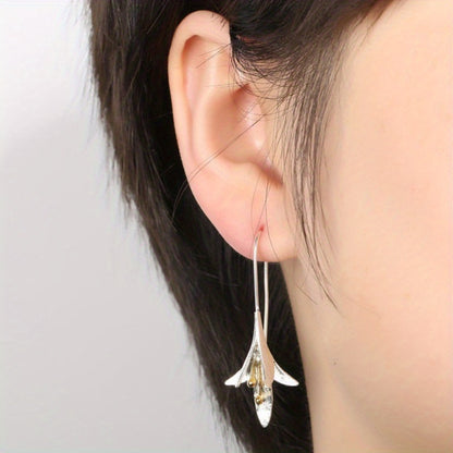 Women's Fashion Vintage Blooming Flowers Gold Plated Two Tone 925 Silver Plated Pendant Engagement Jewelry Earrings