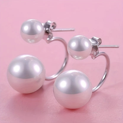 Imitation pearl stud earrings, stylish silver jewelry, elegant French style, ladies, wedding earrings
