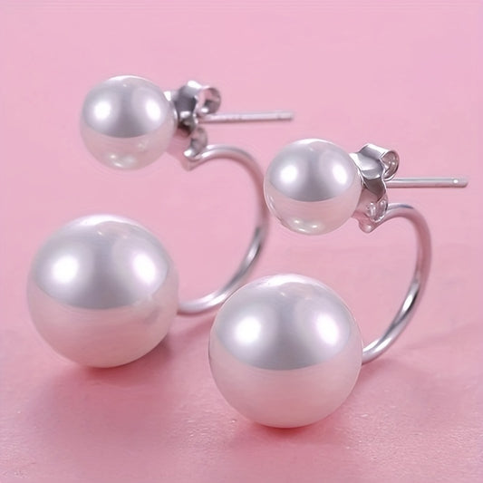 Imitation pearl stud earrings, stylish silver jewelry, elegant French style, ladies, wedding earrings