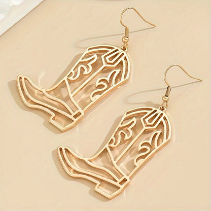 Vintage cowboy boots carved hollow pendant earrings, vintage Western style jewelry, fashionable women's gifts