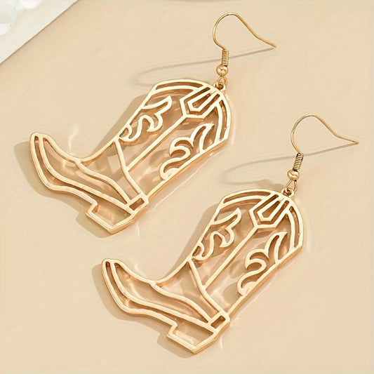 Vintage cowboy boots carved hollow pendant earrings, vintage Western style jewelry, fashionable women's gifts