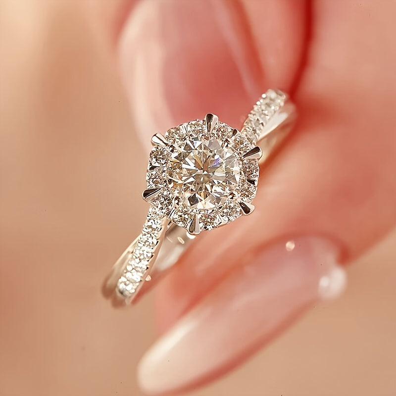 Elegant 4-claw round zircon engagement ring, special flower ring, exquisite accessories, luxury anniversary Valentine's Day gift