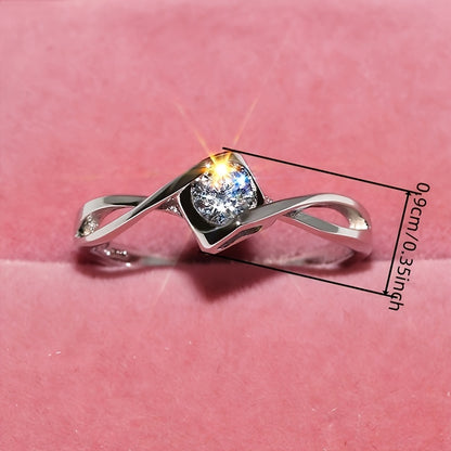 Elegant cross-band heart-shaped Zirconia engagement ring, classic hollow design, minimalist style, sparkling love gift, Valentine's Day for girlfriend, marriage proposal and wedding jewelry