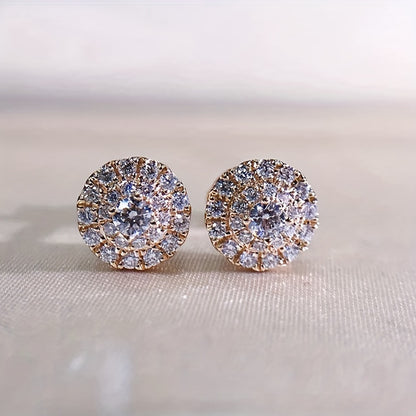 Simple bridal micro-inlaid zircon round stud earrings, women's wedding engagement party daily wear accessories elegant temperament