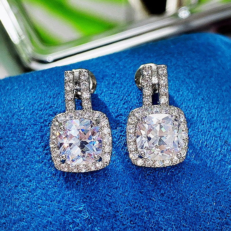 Inlaid square Zirconia pendant earrings, lady bride engagement wedding party jewelry