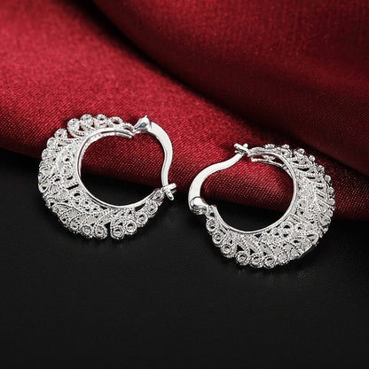 Bohemian Ethnic 925 Silver Plated Vintage Hollow Flower Rattan Earrings Ladies Personality Carved Earrings Bridal Wedding Party Jewelry