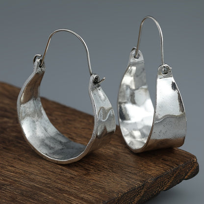 Large Silver Silver Hoop Earrings, Sledgehammer Hoop Earrings, Basket Earrings, Metal Craftsman Bohemian Jewelry