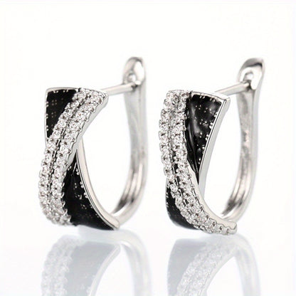 Creative X-shaped loop earrings with white and black Zirconia, elegant and luxurious style, exquisite Women's earrings