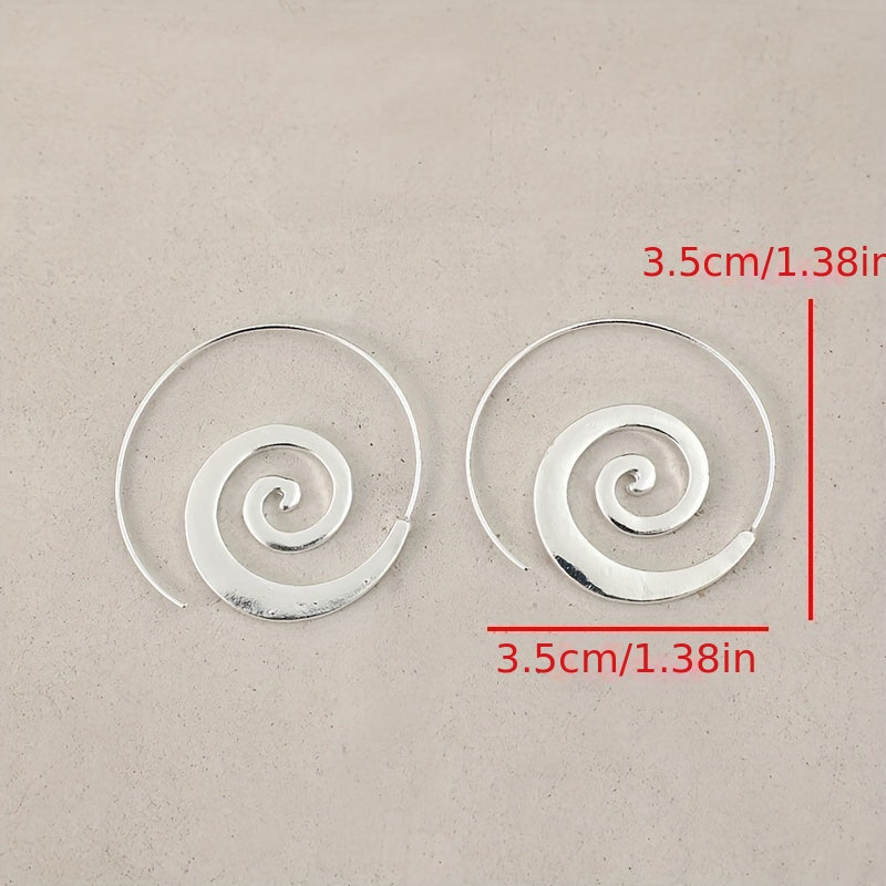 1 pair of retro minimalist geometric spiral round earrings, ethnic style retro minimalist round earrings, suitable for fashion accessories
