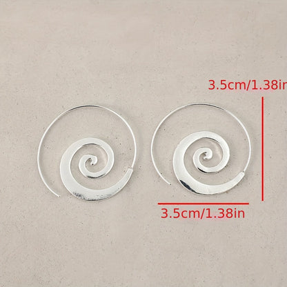 1 pair of retro minimalist geometric spiral round earrings, ethnic style retro minimalist round earrings, suitable for fashion accessories