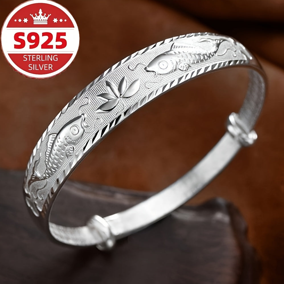 S925 Sterling Silver Ladies Bracelet, Chinese Style Pisces Lotus Bracelet, Elegant Ladies Jewelry Gifts for Friends, Christmas and New Year Gifts