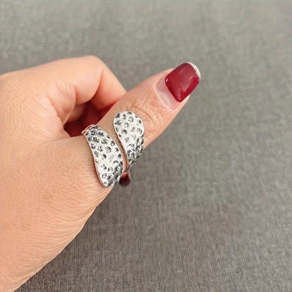 Retro style silver plated broadband ring, unique irregular design - suitable for casual wear, retro style