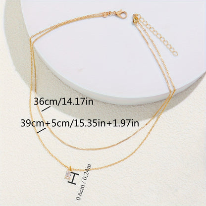 Elegant Square Zirconia Pendant Double Necklace Women's Daily Date Jewelry