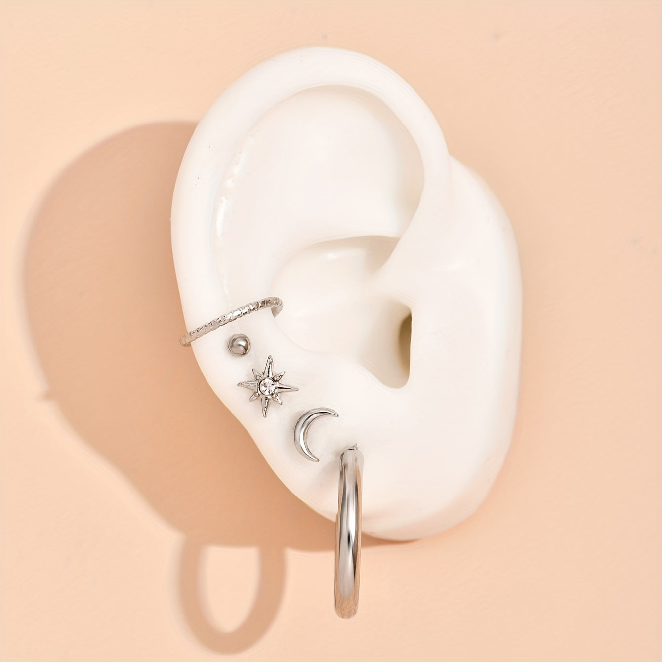 5 Piece Vintage Star and Moon Circle Earrings Set - Elegant Geometric Zinc Alloy Earrings and Women's Clips for Everyday Wear and Parties, Party Accessories | Geometric Earrings | Zinc Alloy Earrings, Quirky Earrings