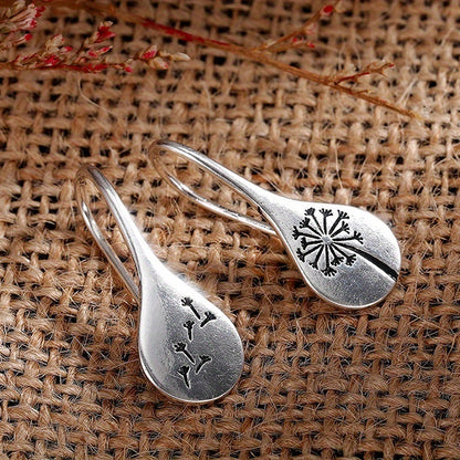 Exquisite Simple Retro 925 Silver Plated Dandelion Hanging Earrings Ladies Engagement Wedding Jewelry Personality Earrings