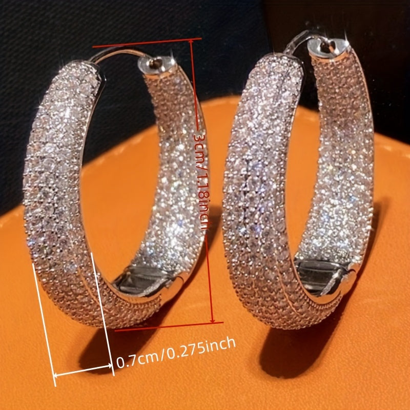 1 pair of Women's fashion ring earrings, luxury intensive shining Zirconia large round earrings, Women's wedding high jewelry