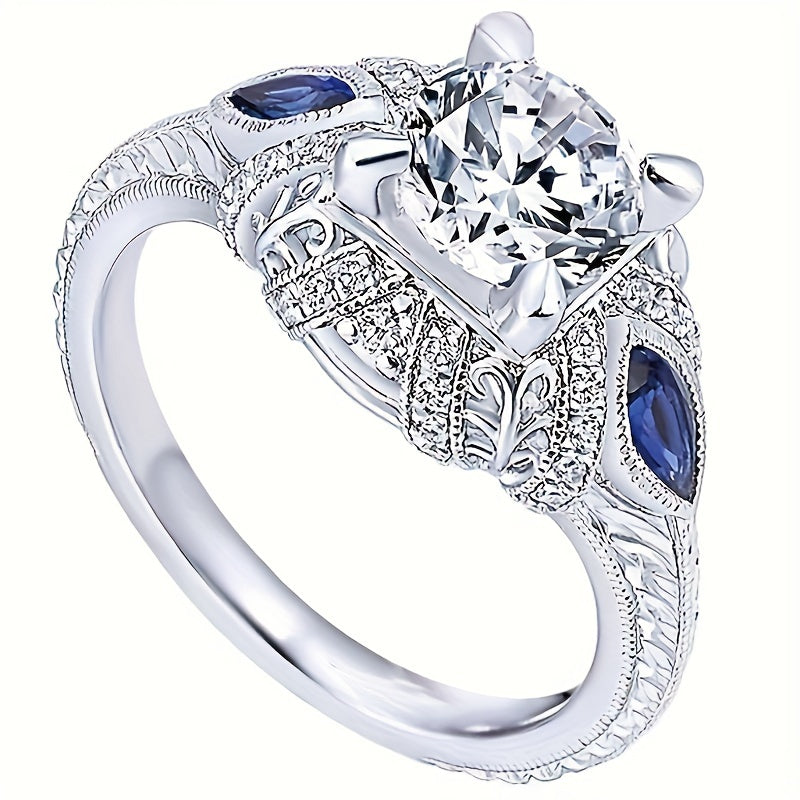 1 Women's Anniversary Ring Classic 4 Claw Set Round Zirconia Ring Synthetic Sapphire Ring Women's Daily Casual Party Jewelry