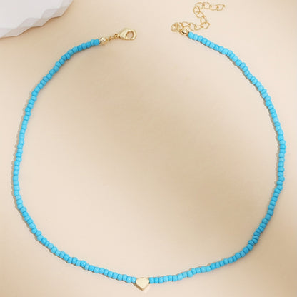 Bohemian Heart Decorative Ladies Bead Rice Bead Necklace, Summer Fashion Jewelry