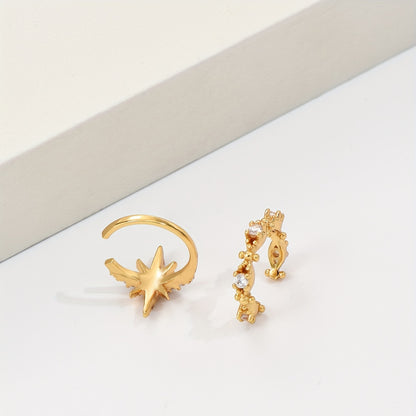 2-Piece Starlight Elegant Earring Set, Synthetic Cubic Zirconia, Copper Mini Ear Clips, Simple Style, Daily and Party Wear, Women's Anniversary Gift