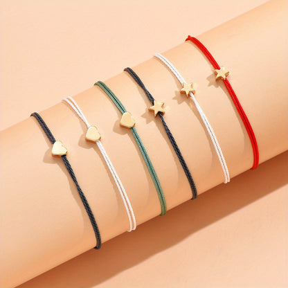 6-Piece bracelet with beads in the shape of hearts and stars