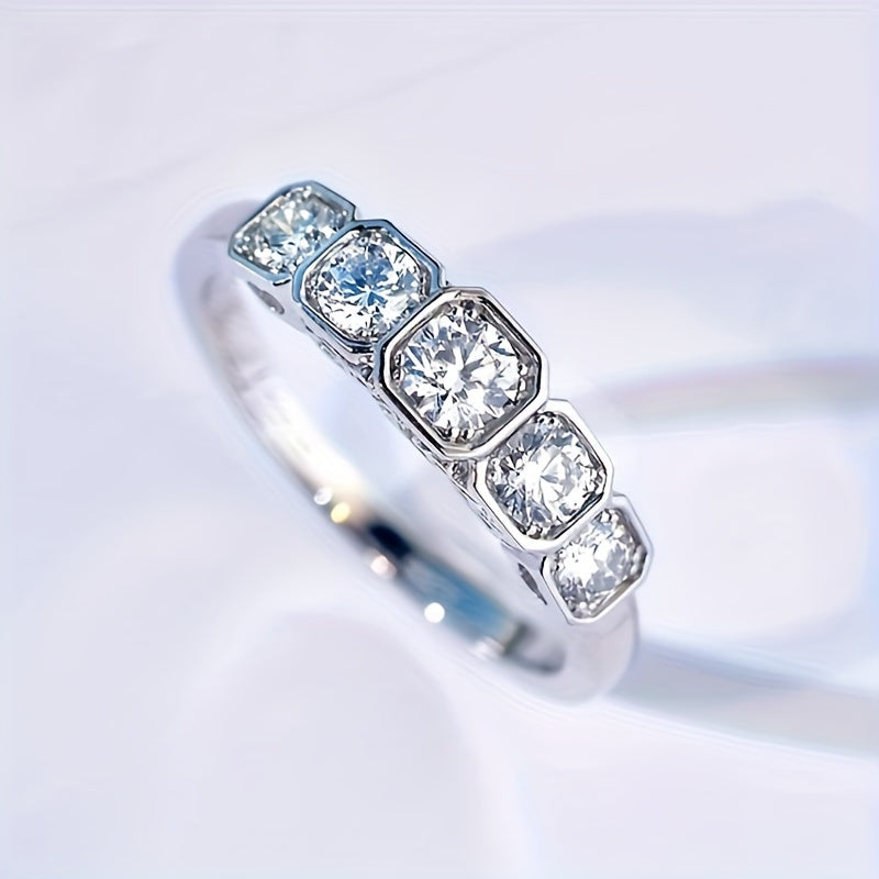 Elegant Single Row Sparkling Zirconia Ladies Engagement Ring - Stylish and minimalist with April Birthstone, made of copper, perfect for marriage proposals and everyday wear