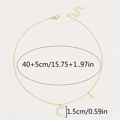 Delicate Zirconia Star Moon Pendant Collarbone Chain Women's Necklace Birthday Party Gift for Eid al-Fitr, Ramadan