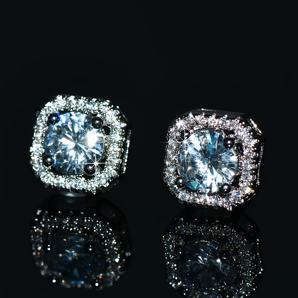 Elegant round Zirconia square stud earrings Women's daily wear accessories cartilage perforated jewelry gift