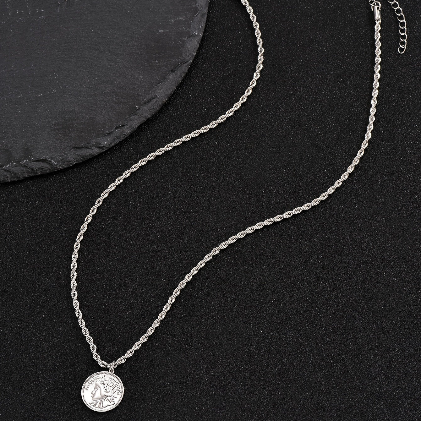 1 piece stainless steel coin head pendant necklace men
