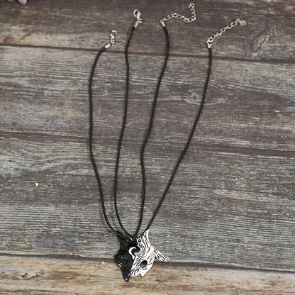2 pieces/set asymmetrical fox wolf pendant personalized retro hollow couple style necklace women and men
