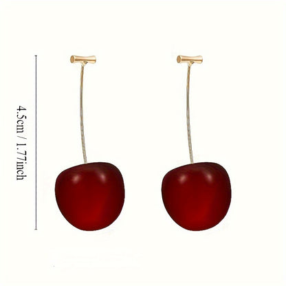 Fashion Burgundy Cherry Fruit Earrings - Ladies Versatile and Stylish Alloy Pendant Ornament with Sweet Personality