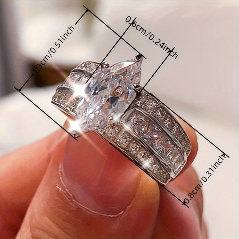 Elegant Bridal Ring with Sparkling Horse's Eye Cubic Zirconia - Exquisite Copper Ladies' Offer Ring, Perfect for Engagement and Wedding Celebrations, April Birthstone, Bridal Accessories | Minimalist | Polished Surface