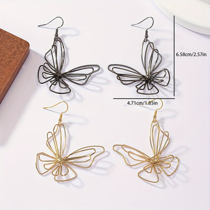 Exquisite Hollow Butterfly Design Wire Wrapped Drop Earrings Vintage Bohemian Style Alloy Jewelry Exquisite Earrings