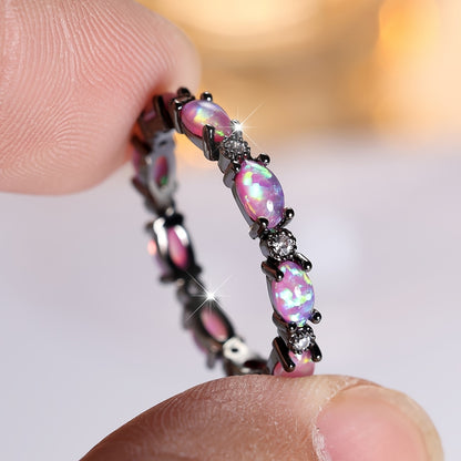 A sexy bohemian copper ring set with synthetic opal, elegant Women's jewelry, perfect for engagements, weddings, banquets and Valentine's gifts - accessories for all seasons