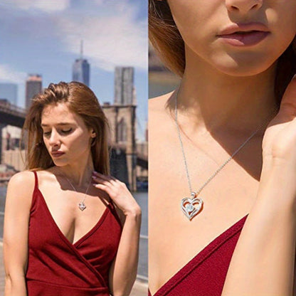 Exquisite fashion 925 silver-plated dense zircon double heart pendant necklace lady bride wedding romantic gift