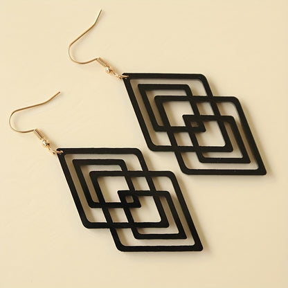 Hollow rhombus design black pendant earrings retro minimalist style acrylic jewelry fashion women's gift
