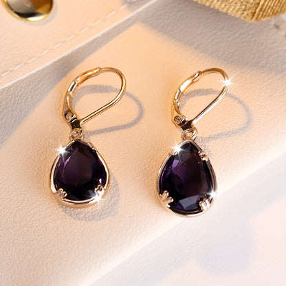 Elegant Purple Teardrop Earrings - Bohemian Copper Cubic Zirconia for Party and Everyday Gorgeous, Banquet Earrings
