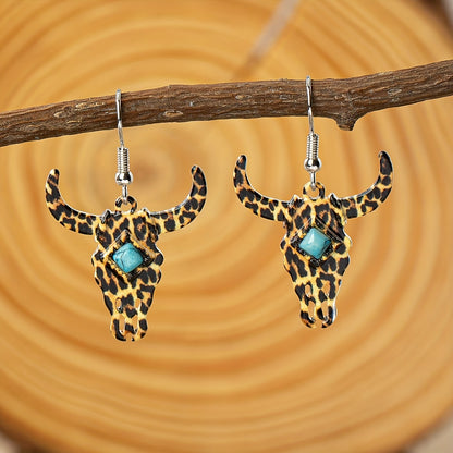 Western Vintage Bullhead Bohemian Style Turquoise Ladies Earrings