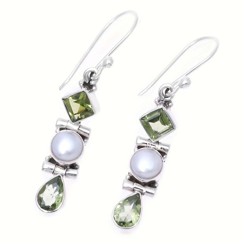 Vintage geometric square water drop green resin women's earrings