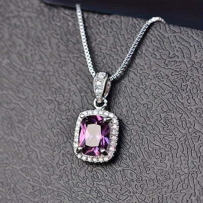Delicate Silver Plated Faux Amethyst Pendant Necklace Ladies Bridal Wedding Party Jewelry Gift