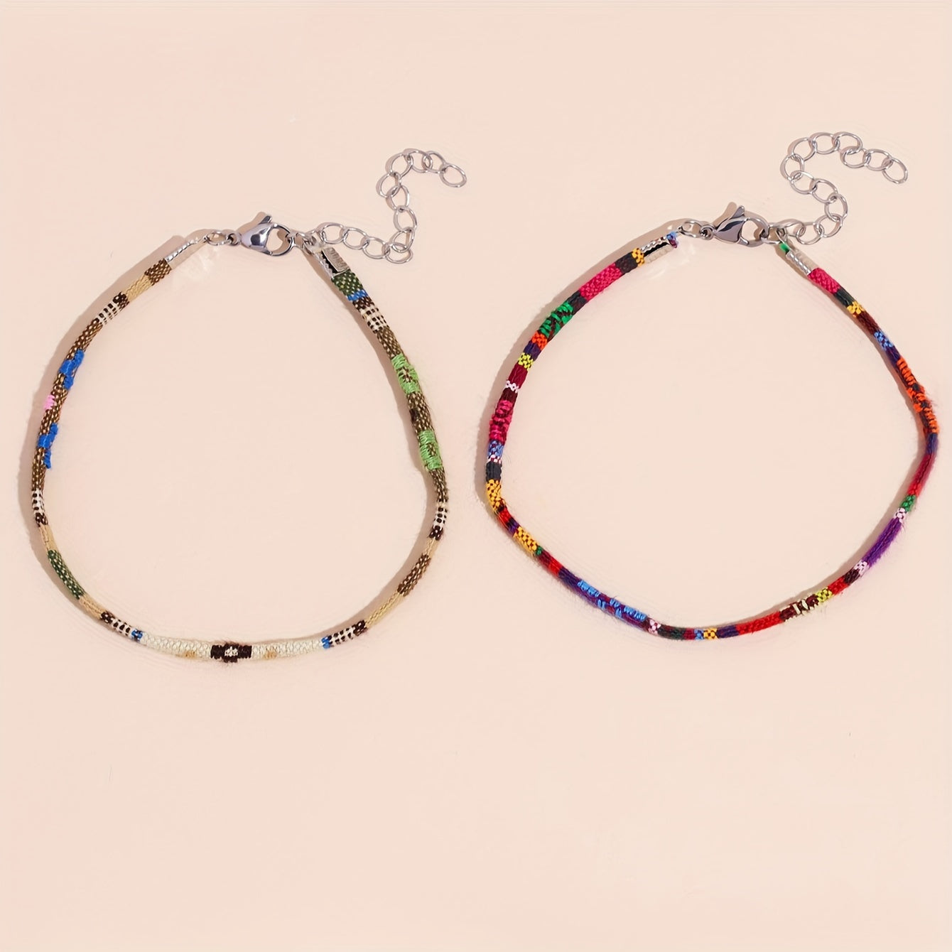 Bohemian hand-colored woven anklet set, Women's 2-piece set, suitable for beach vacation party feet