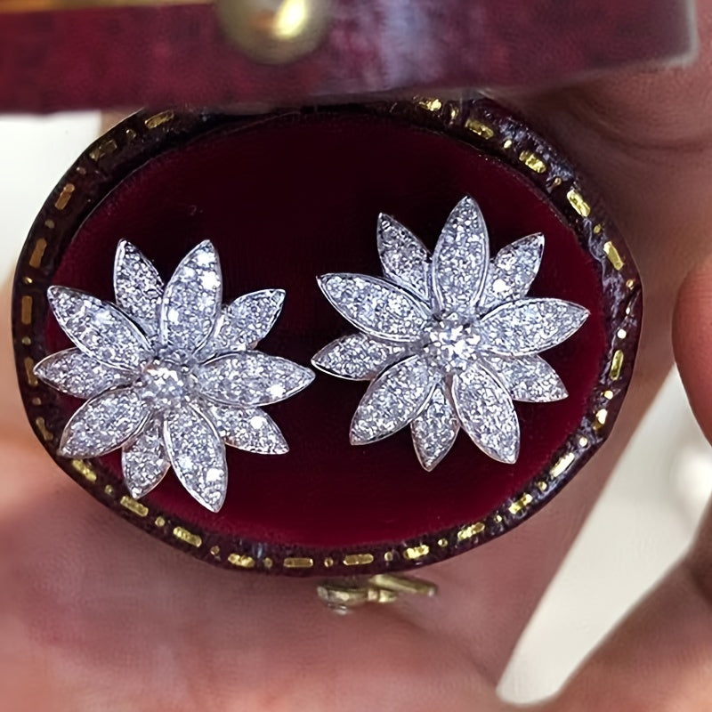 Exquisite micro-paved synthetic Zirconia flower earrings for girls, elegant earrings for weddings, engagements, Christmas parties and Casual Attire